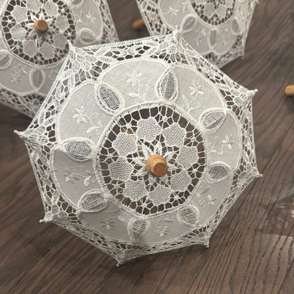 6 Elegant Wedding Lace Parasol Umbrella Set